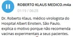 Dr. Roberto Klaus, virologista, no recomenda vacinas experimentais